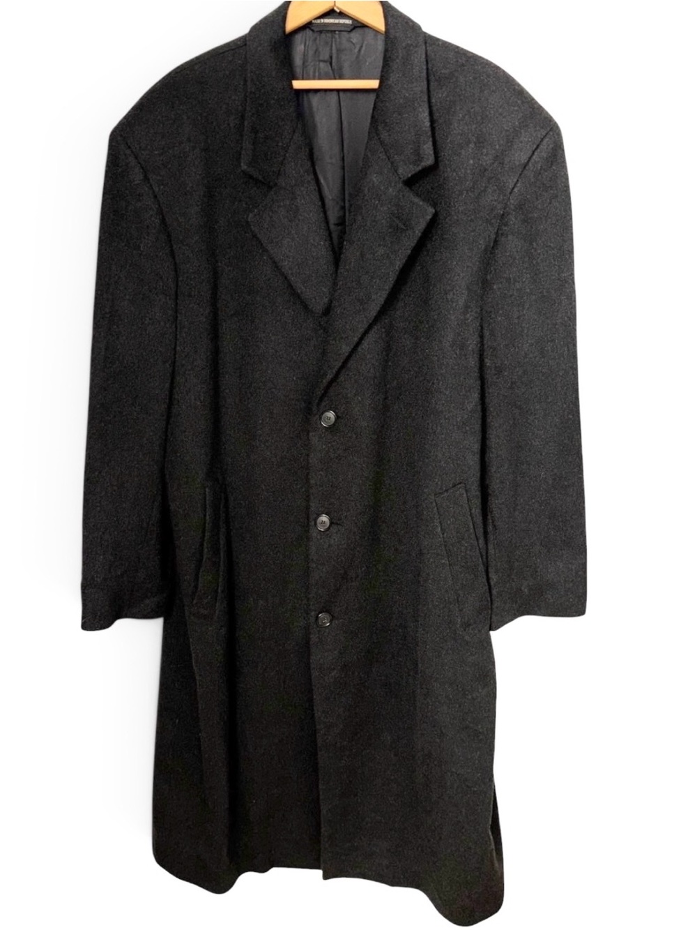 Vintage Mark Shale Long Overcoat Black Cashmere Wool Luxury Top Coat Men’s 46L - Picture 1 of 9